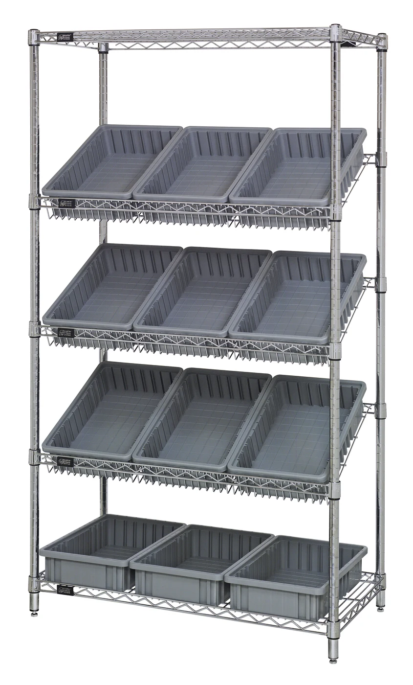 Quantum WRS-5-92035GY Stationary Bin Systems Unit, 36"W x 18"D x 63"H, 400 lb capacity, Chrome