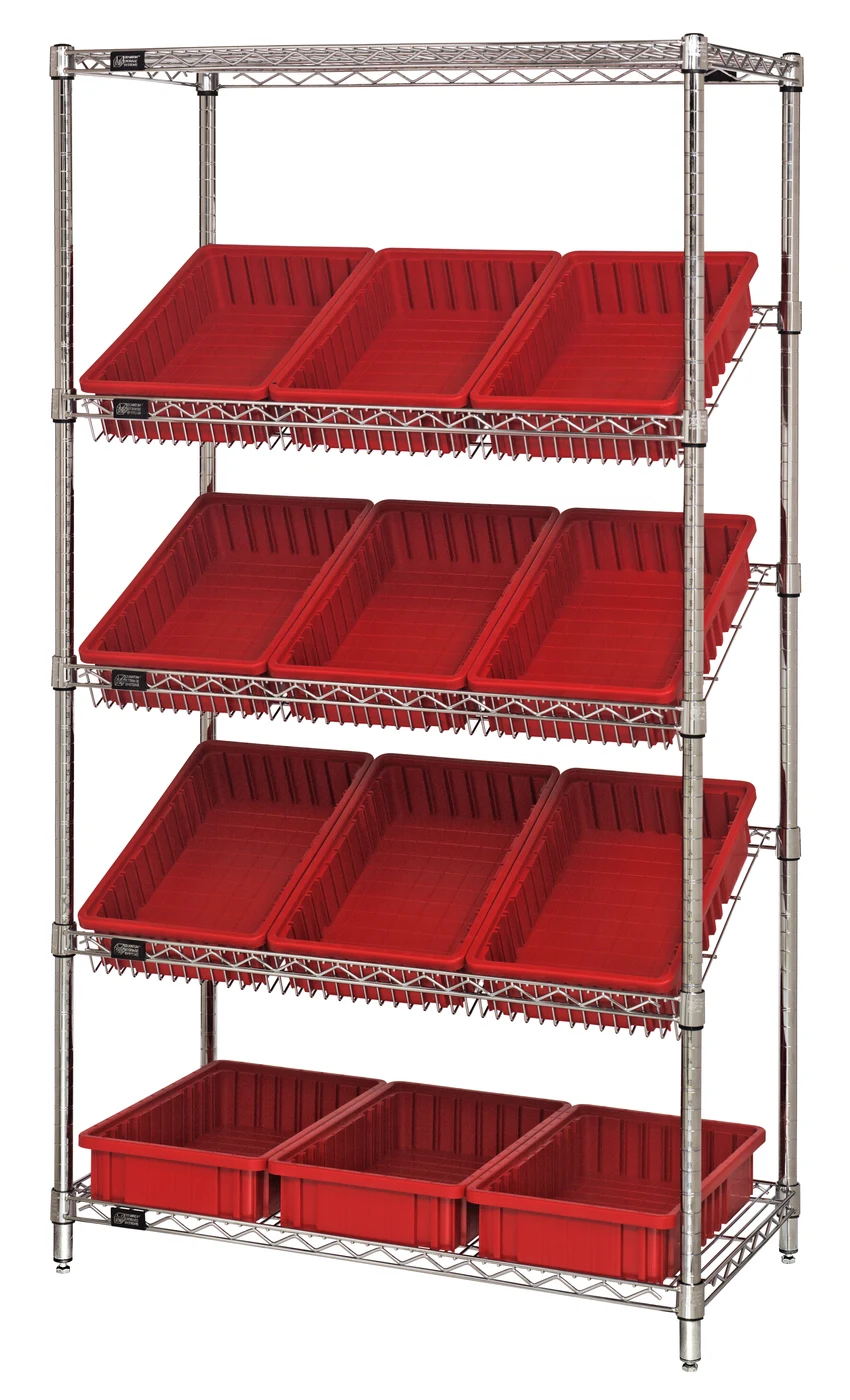 Quantum WRS-5-92035RD Stationary Bin Systems Unit, 36"W x 18"D x 63"H, 400 lb capacity, Chrome