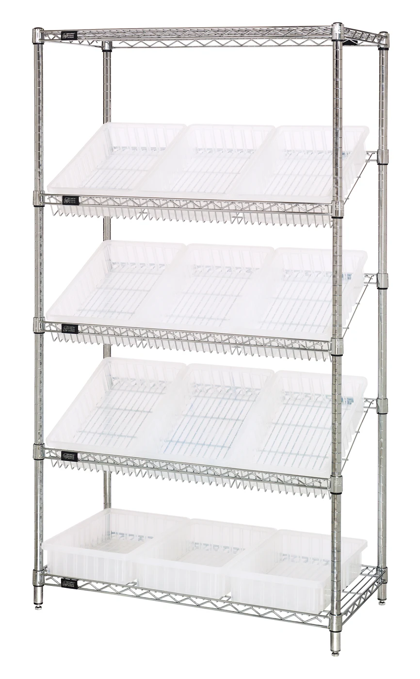 Quantum WRS-5-92035CL Stationary Bin Systems Unit, 36"W x 18"D x 63"H, 400 lb capacity, Chrome