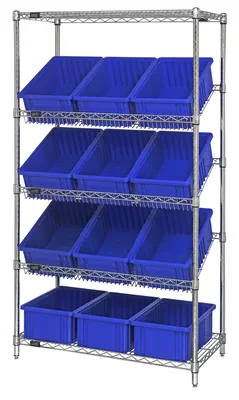 Quantum WRS-5-92060BL Stationary Bin Systems Unit, 36"W x 18"D x 63"H, 400 lb capacity, Chrome