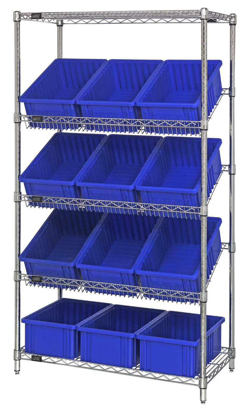 Quantum WRS-5-92060BL Stationary Bin Systems Unit, 36"W x 18"D x 63"H, 400 lb capacity, Chrome