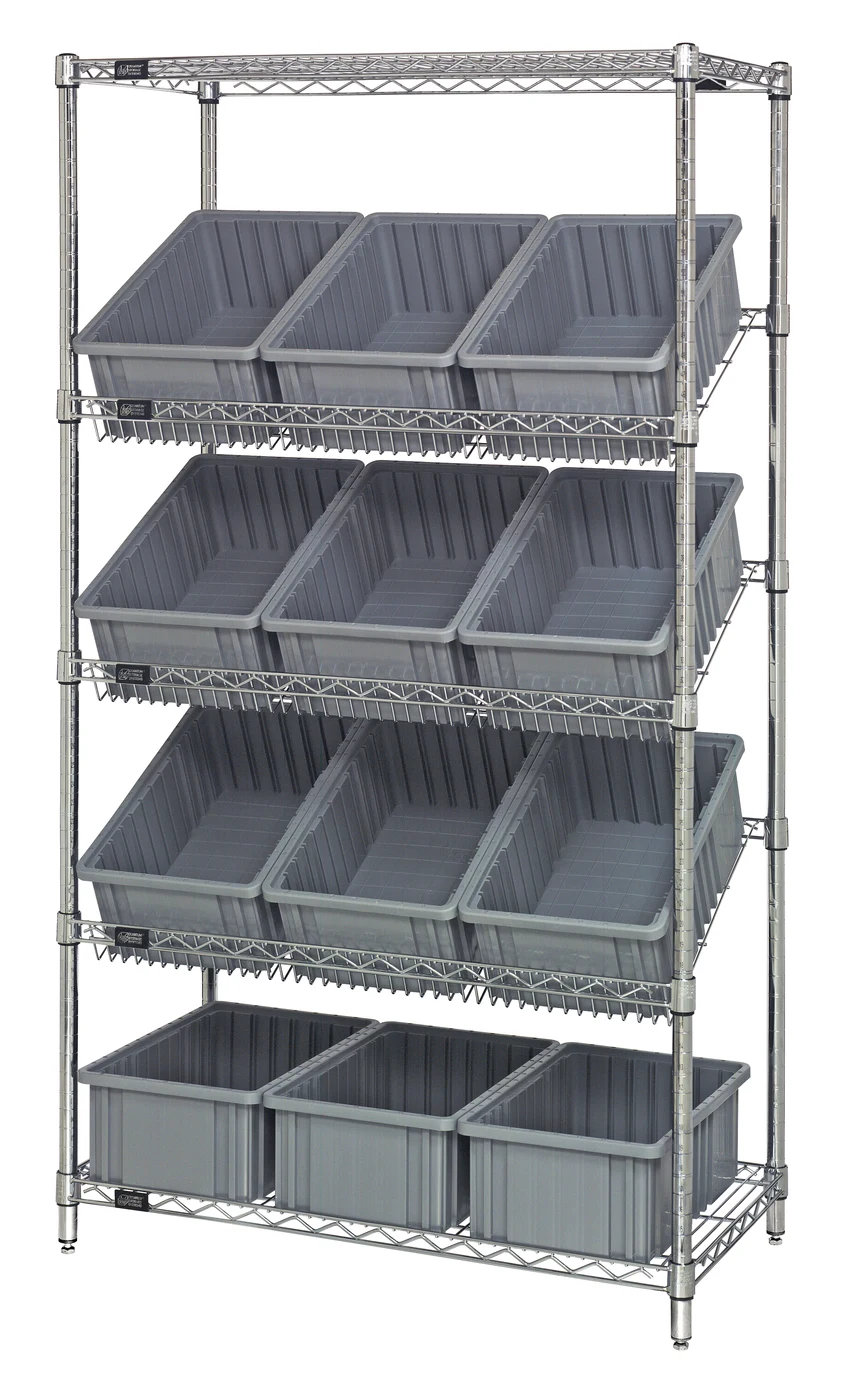 Quantum WRS-5-92060GY Stationary Bin Systems Unit, 36"W x 18"D x 63"H, 400 lb capacity, Chrome
