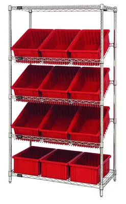 Quantum WRS-5-92060RD Stationary Bin Systems Unit, 36"W x 18"D x 63"H, 400 lb capacity, Chrome