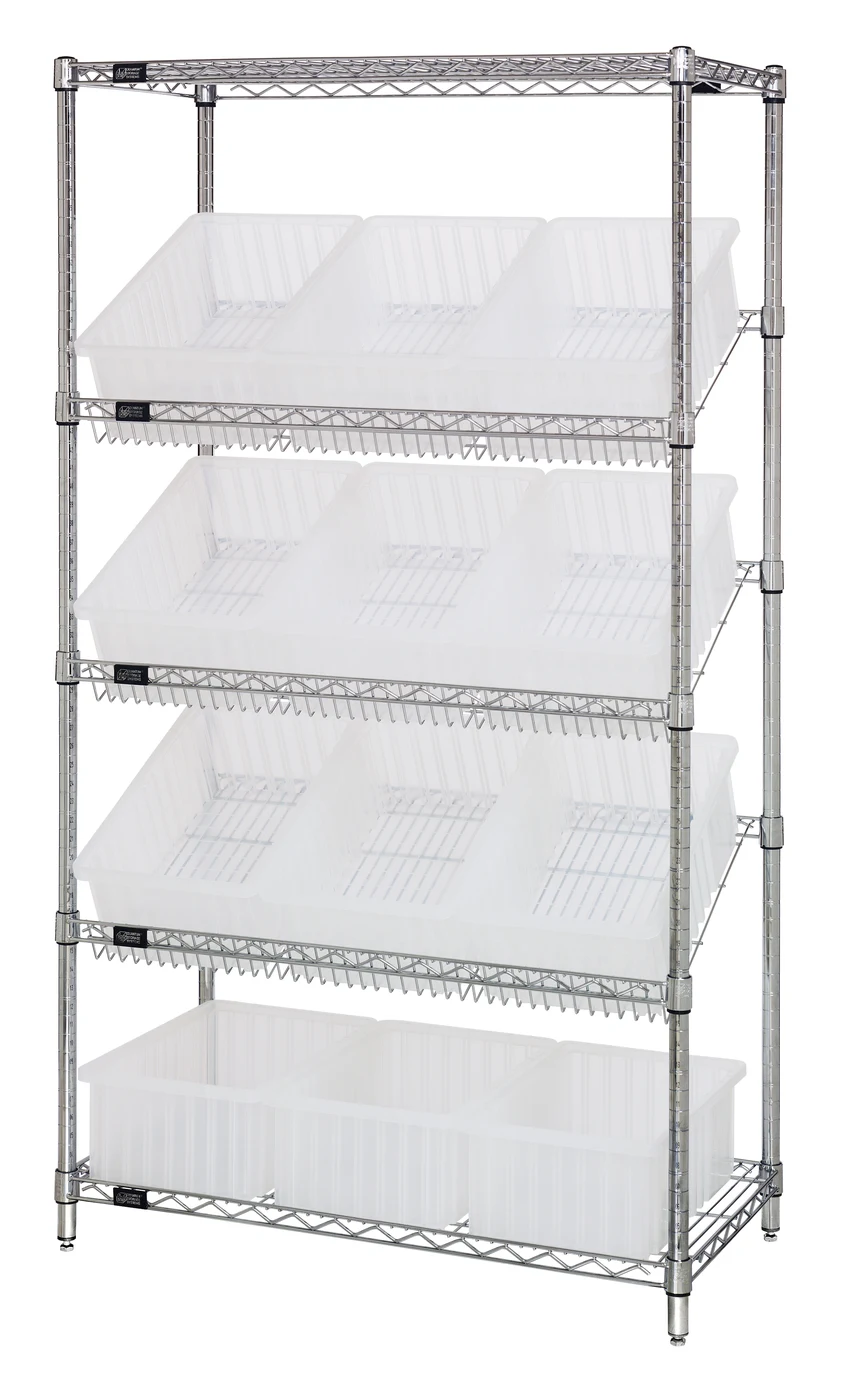 Quantum WRS-5-92060CL Stationary Bin Systems Unit, 36"W x 18"D x 63"H, 400 lb capacity, Chrome