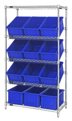 Quantum WRS-5-92080BL Stationary Bin Systems Unit, 36"W x 18"D x 63"H, 400 lb capacity, Chrome