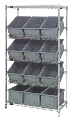 Quantum WRS-5-92080GY Stationary Bin Systems Unit, 36"W x 18"D x 63"H, 400 lb capacity, Chrome