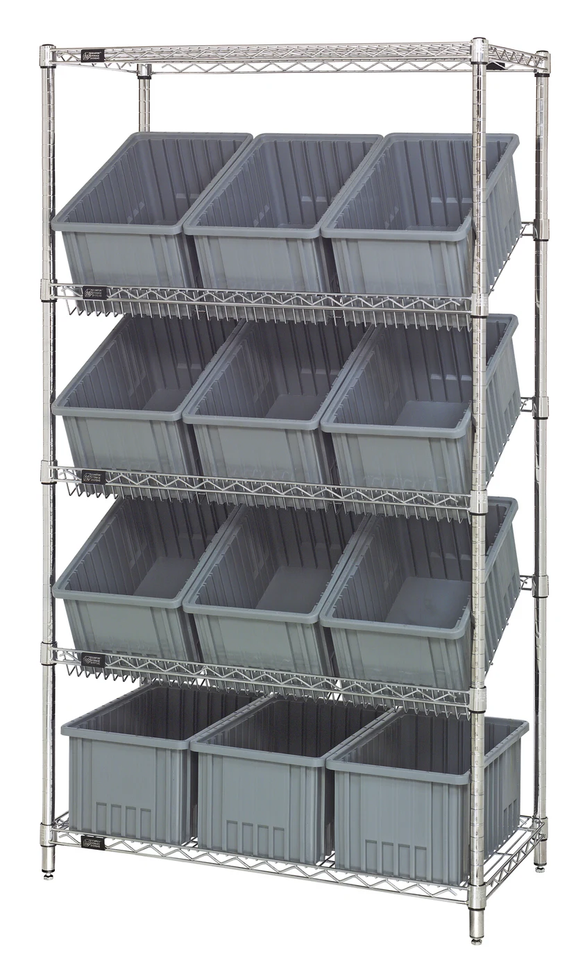 Quantum WRS-5-92080GY Stationary Bin Systems Unit, 36"W x 18"D x 63"H, 400 lb capacity, Chrome