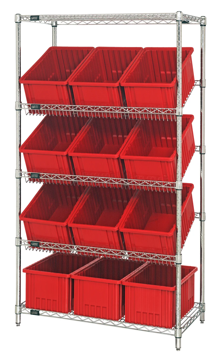 Quantum WRS-5-92080RD Stationary Bin Systems Unit, 36"W x 18"D x 63"H, 400 lb capacity, Chrome