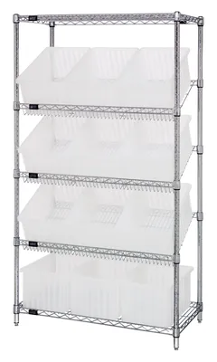 Quantum WRS-5-92080CL Stationary Bin Systems Unit, 36"W x 18"D x 63"H, 400 lb capacity, Chrome