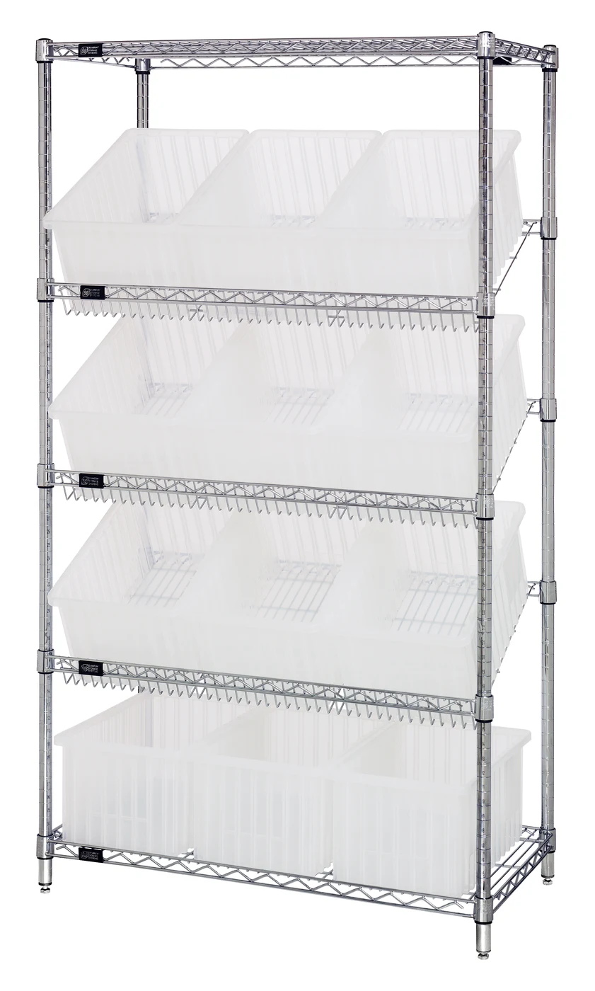 Quantum WRS-5-92080CL Stationary Bin Systems Unit, 36"W x 18"D x 63"H, 400 lb capacity, Chrome