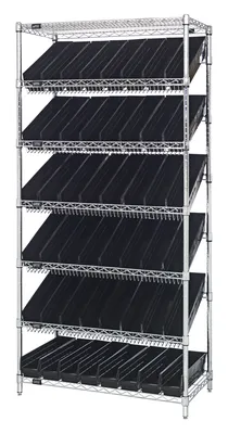 Quantum WRS-7-103BK Stationary Bin Systems Unit, 36"W x 18"D x 74"H, 400 lb capacity, Chrome