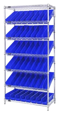 Quantum WRS-7-103BL Stationary Bin Systems Unit, 36"W x 18"D x 74"H, 400 lb capacity, Chrome