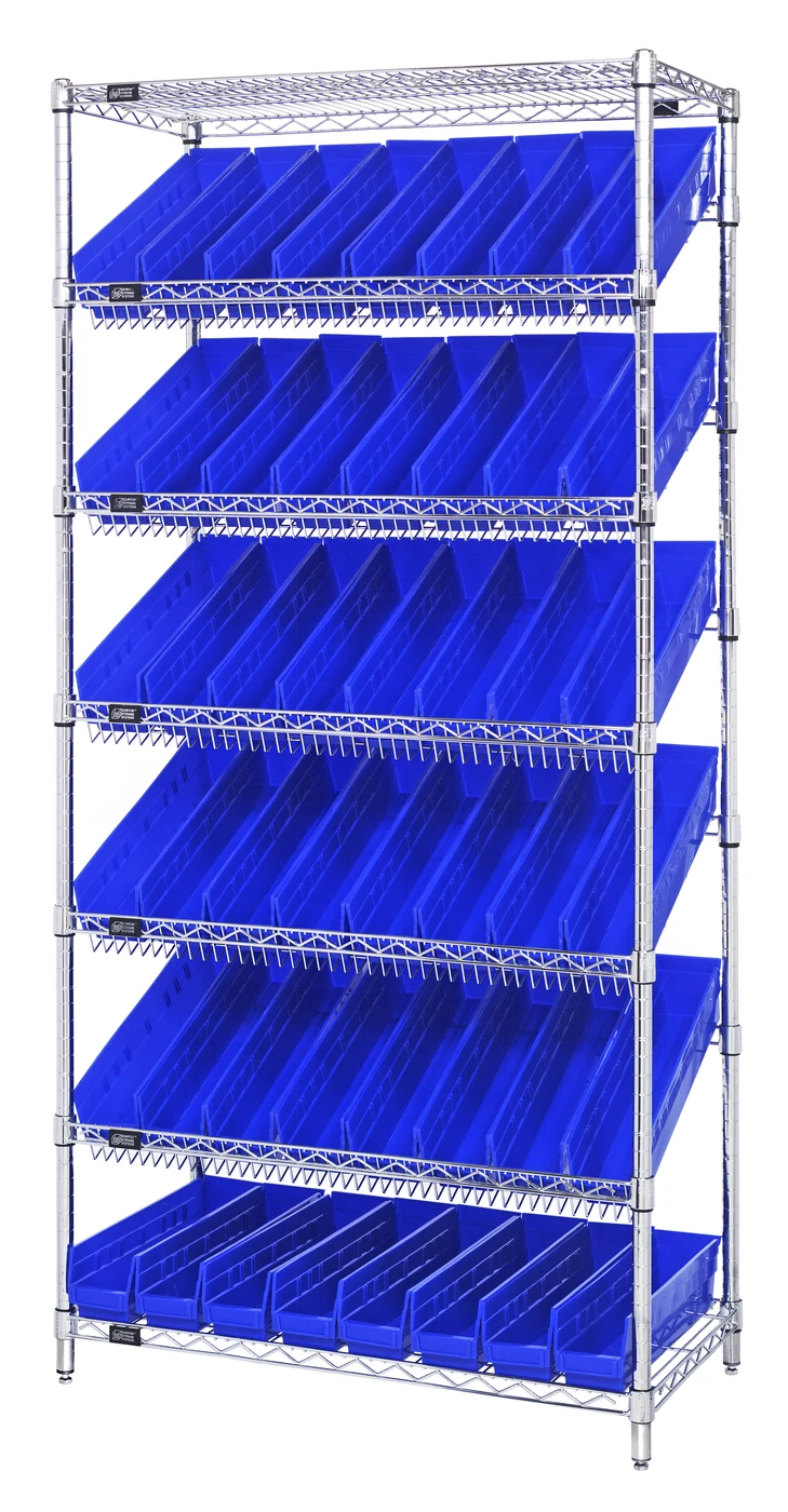 Quantum WRS-7-103BL Stationary Bin Systems Unit, 36"W x 18"D x 74"H, 400 lb capacity, Chrome