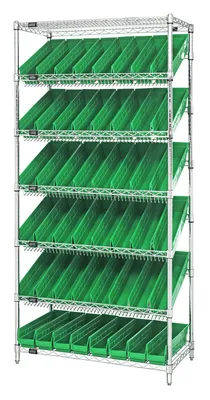 Quantum WRS-7-103GN Stationary Bin Systems Unit, 36"W x 18"D x 74"H, 400 lb capacity, Chrome