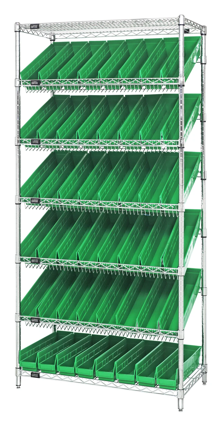 Quantum WRS-7-103GN Stationary Bin Systems Unit, 36"W x 18"D x 74"H, 400 lb capacity, Chrome