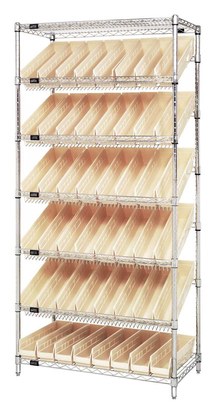 Quantum WRS-7-103IV Stationary Bin Systems Unit, 36"W x 18"D x 74"H, 400 lb capacity, Chrome