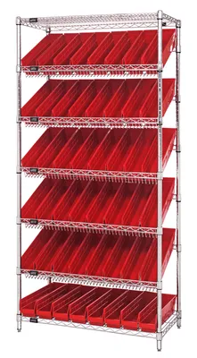 Quantum WRS-7-103RD Stationary Bin Systems Unit, 36"W x 18"D x 74"H, 400 lb capacity, Chrome