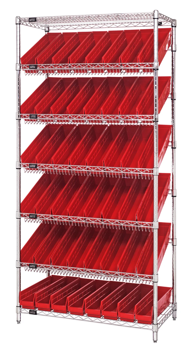 Quantum WRS-7-103RD Stationary Bin Systems Unit, 36"W x 18"D x 74"H, 400 lb capacity, Chrome