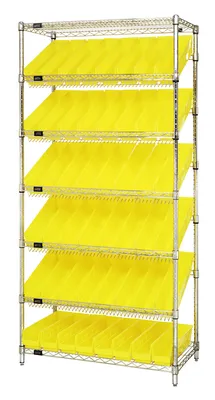 Quantum WRS-7-103YL Stationary Bin Systems Unit, 36"W x 18"D x 74"H, 400 lb capacity, Chrome