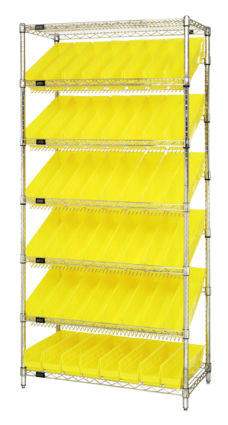 Quantum WRS-7-103YL Stationary Bin Systems Unit, 36"W x 18"D x 74"H, 400 lb capacity, Chrome