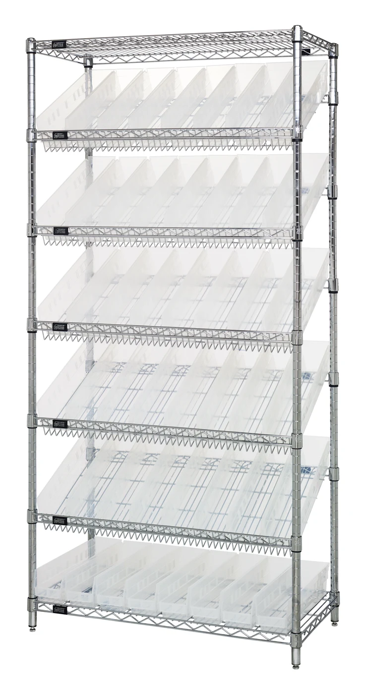 Quantum WRS-7-103CL Stationary Bin Systems Unit, 36"W x 18"D x 74"H, 400 lb capacity, Chrome
