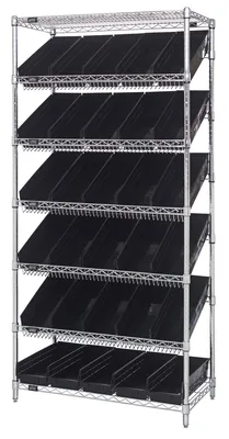 Quantum WRS-7-104BK Stationary Bin Systems Unit, 36"W x 18"D x 74"H, 400 lb capacity, Chrome