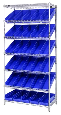 Quantum WRS-7-104BL Stationary Bin Systems Unit, 36"W x 18"D x 74"H, 400 lb capacity, Chrome