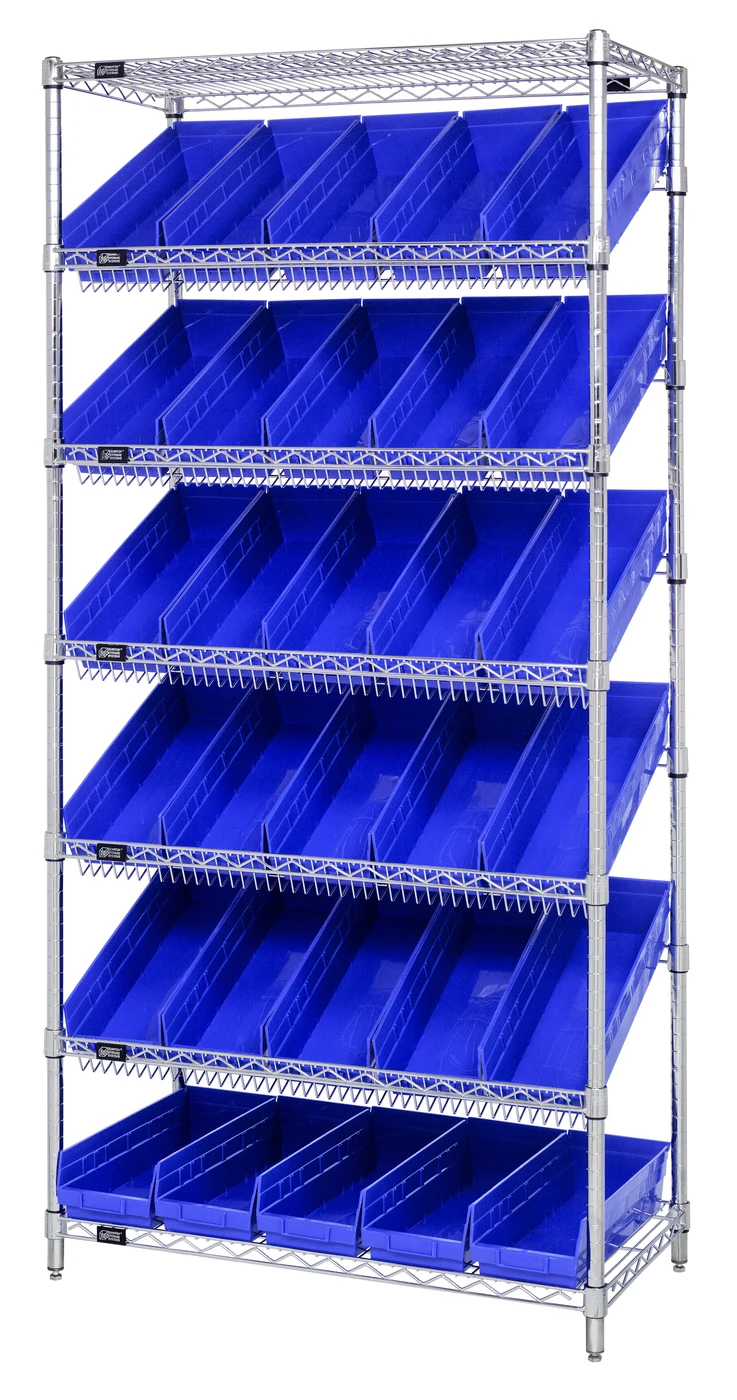 Quantum WRS-7-104BL Stationary Bin Systems Unit, 36"W x 18"D x 74"H, 400 lb capacity, Chrome