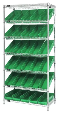 Quantum WRS-7-104GN Stationary Bin Systems Unit, 36"W x 18"D x 74"H, 400 lb capacity, Chrome