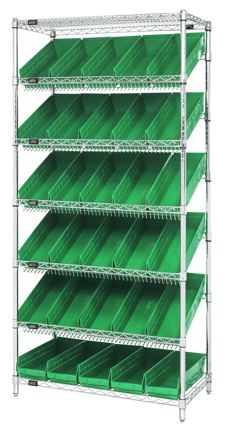 Quantum WRS-7-104GN Stationary Bin Systems Unit, 36"W x 18"D x 74"H, 400 lb capacity, Chrome