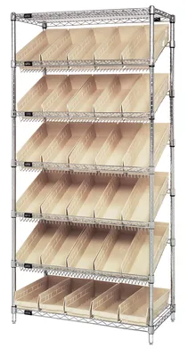 Quantum WRS-7-104IV Stationary Bin Systems Unit, 36"W x 18"D x 74"H, 400 lb capacity, Chrome