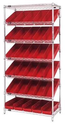 Quantum WRS-7-104RD Stationary Bin Systems Unit, 36"W x 18"D x 74"H, 400 lb capacity, Chrome