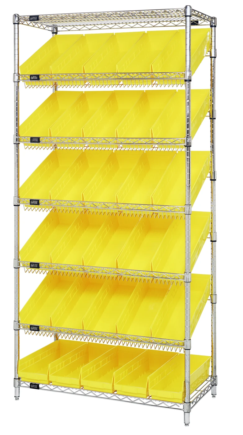 Quantum WRS-7-104YL Stationary Bin Systems Unit, 36"W x 18"D x 74"H, 400 lb capacity, Chrome