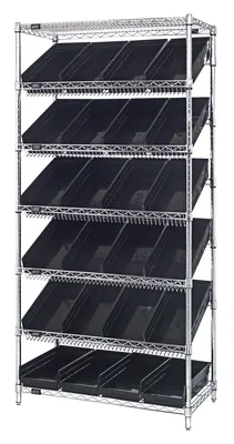 Quantum WRS-7-108BK Stationary Bin Systems Unit, 36"W x 18"D x 74"H, 400 lb capacity, Chrome