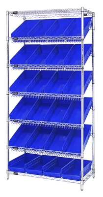Quantum WRS-7-108BL Stationary Bin Systems Unit, 36"W x 18"D x 74"H, 400 lb capacity, Chrome
