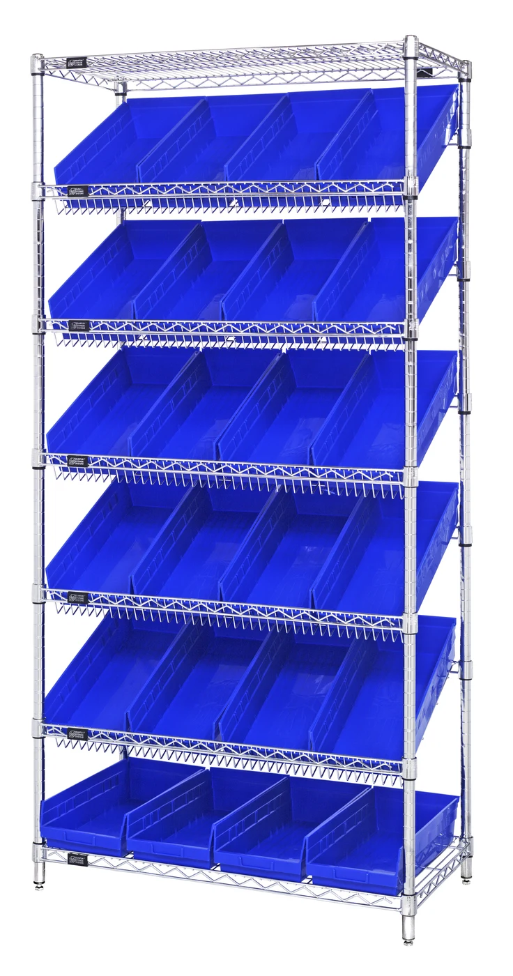 Quantum WRS-7-108BL Stationary Bin Systems Unit, 36"W x 18"D x 74"H, 400 lb capacity, Chrome