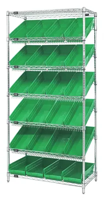 Quantum WRS-7-108GN Stationary Bin Systems Unit, 36"W x 18"D x 74"H, 400 lb capacity, Chrome