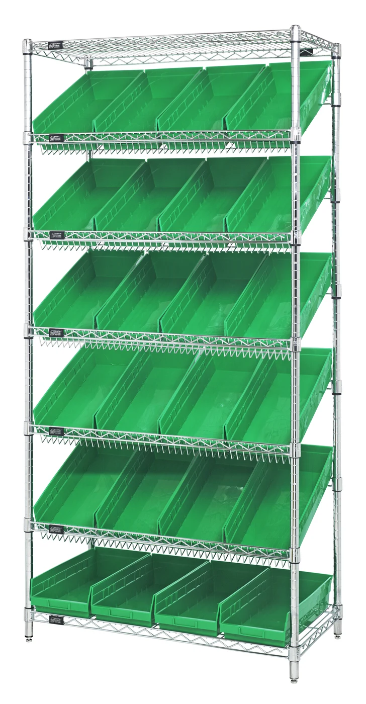 Quantum WRS-7-108GN Stationary Bin Systems Unit, 36"W x 18"D x 74"H, 400 lb capacity, Chrome