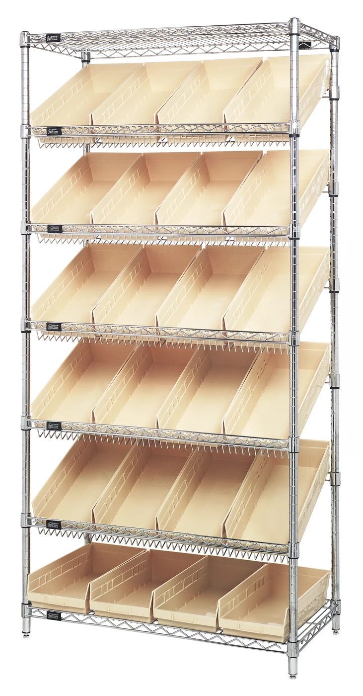 Quantum WRS-7-110IV Stationary Bin Systems Unit, 36"W x 18"D x 74"H, 400 lb capacity, Chrome