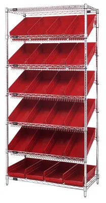 Quantum WRS-7-108RD Stationary Bin Systems Unit, 36"W x 18"D x 74"H, 400 lb capacity, Chrome