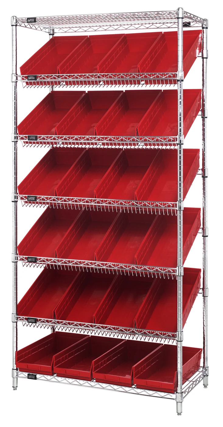 Quantum WRS-7-108RD Stationary Bin Systems Unit, 36"W x 18"D x 74"H, 400 lb capacity, Chrome