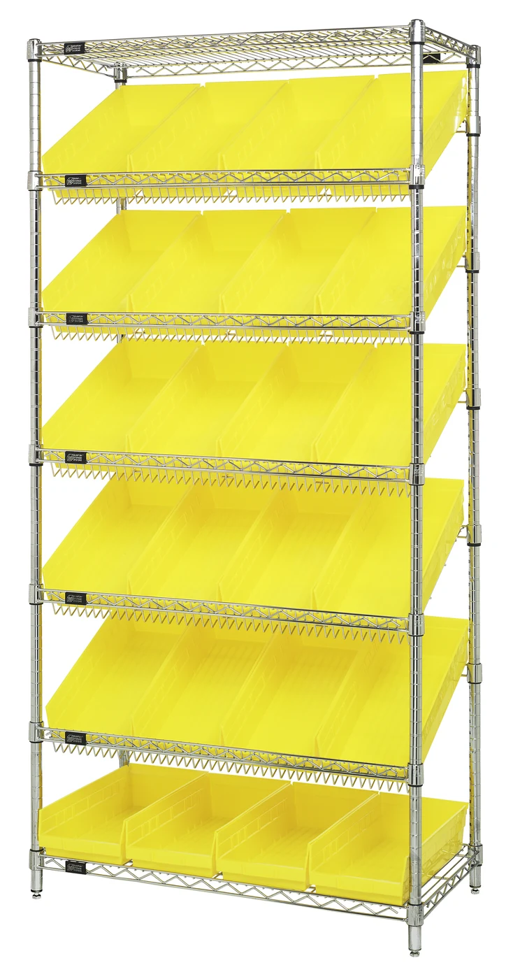 Quantum WRS-7-108YL Stationary Bin Systems Unit, 36"W x 18"D x 74"H, 400 lb capacity, Chrome