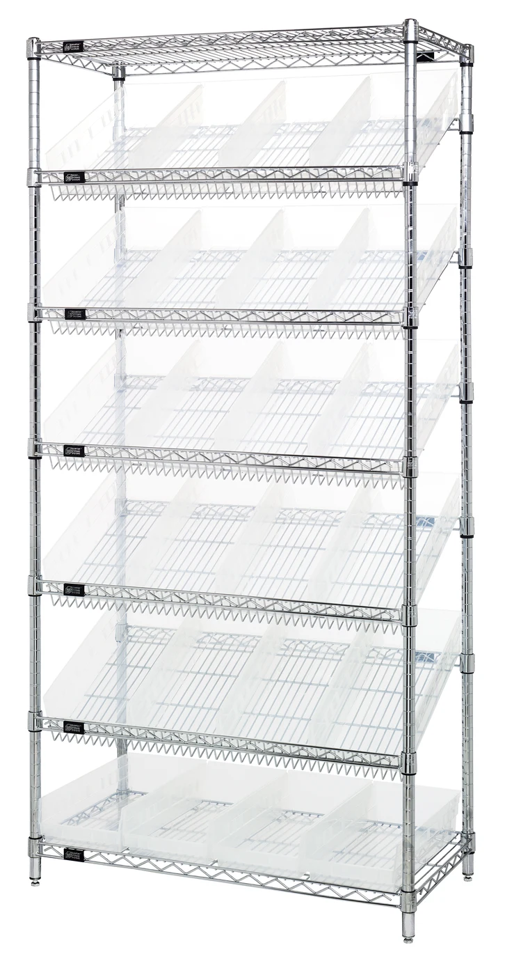 Quantum WRS-7-108CL Stationary Bin Systems Unit, 36"W x 18"D x 74"H, 400 lb capacity, Chrome