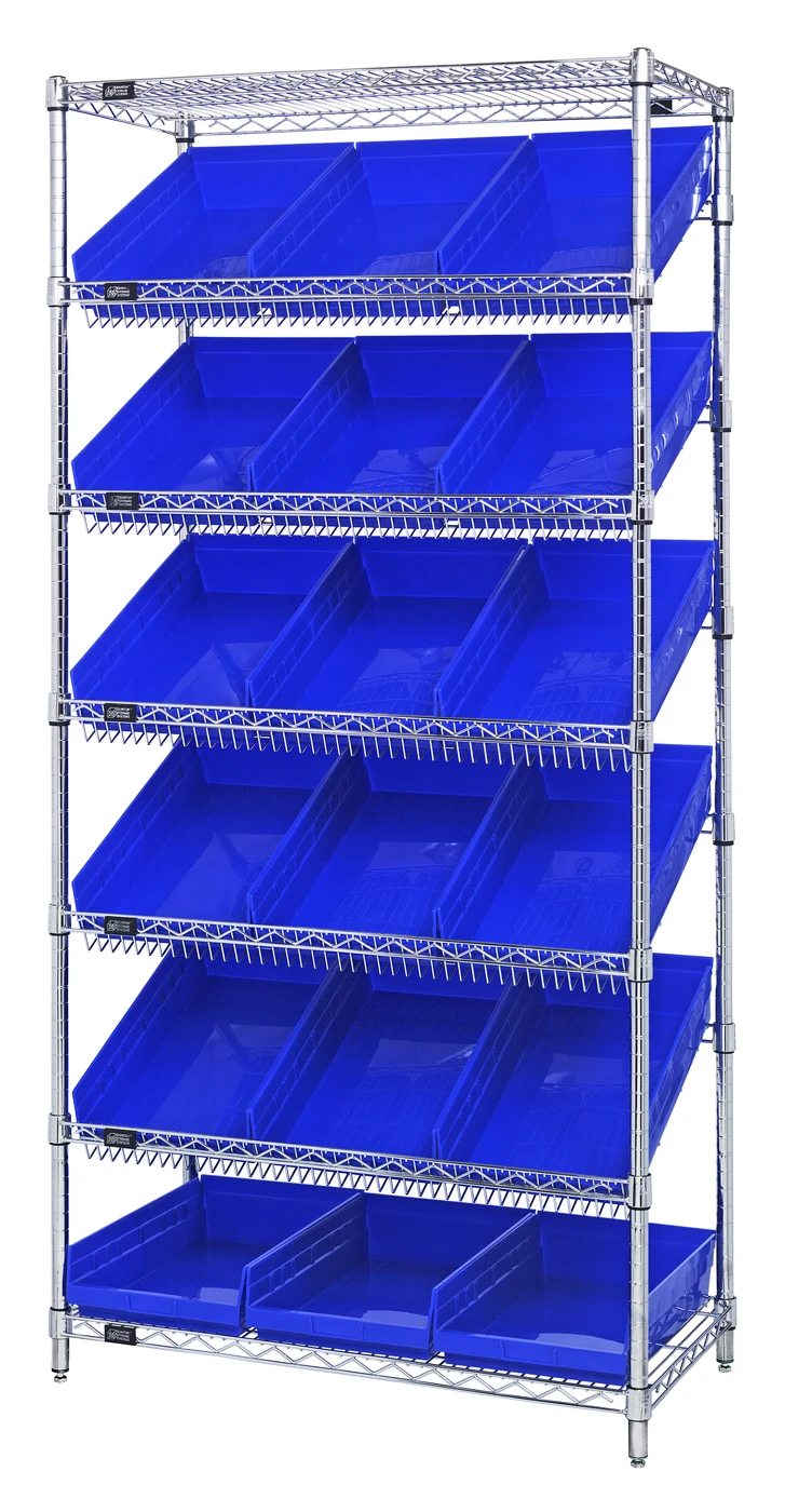 Quantum WRS-7-110BL Stationary Bin Systems Unit, 36"W x 18"D x 74"H, 400 lb capacity, Chrome