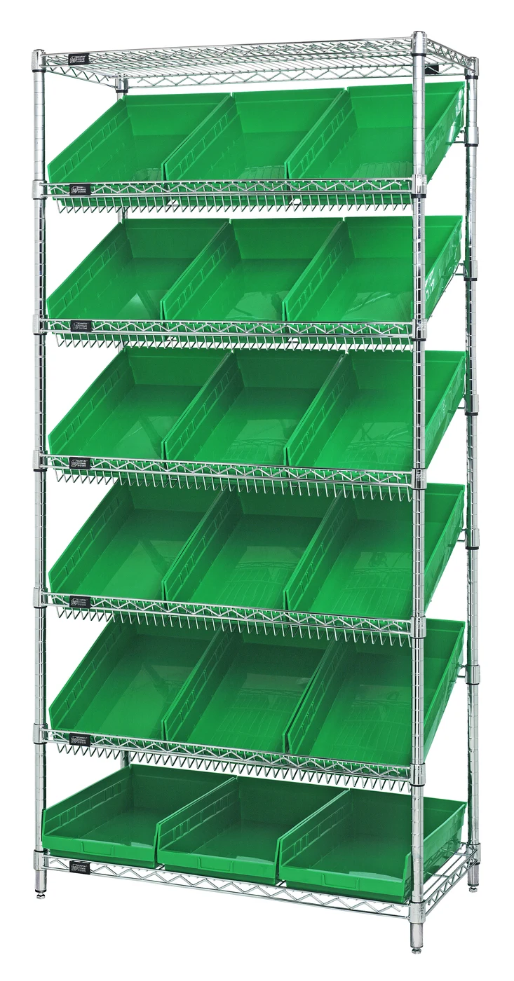 Quantum WRS-7-110GN Stationary Bin Systems Unit, 36"W x 18"D x 74"H, 400 lb capacity, Chrome