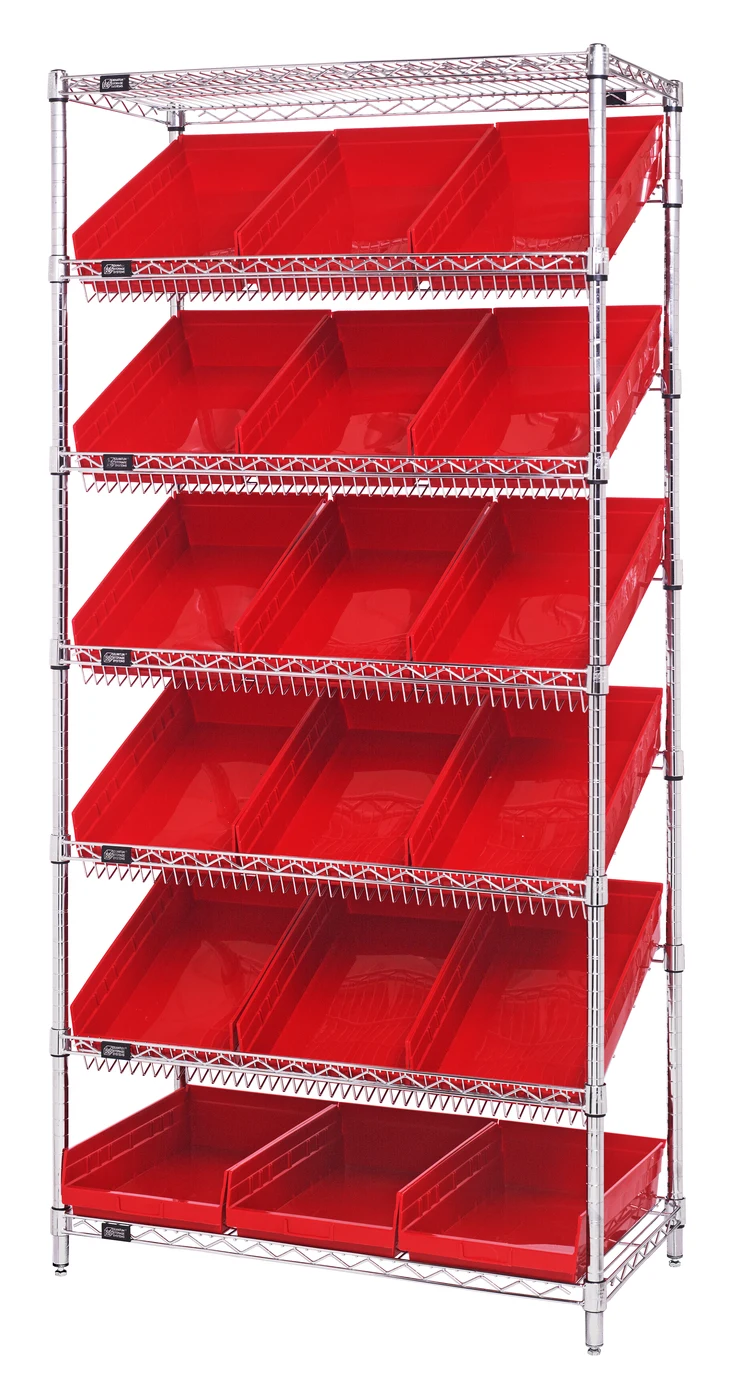 Quantum WRS-7-110RD Stationary Bin Systems Unit, 36"W x 18"D x 74"H, 400 lb capacity, Chrome