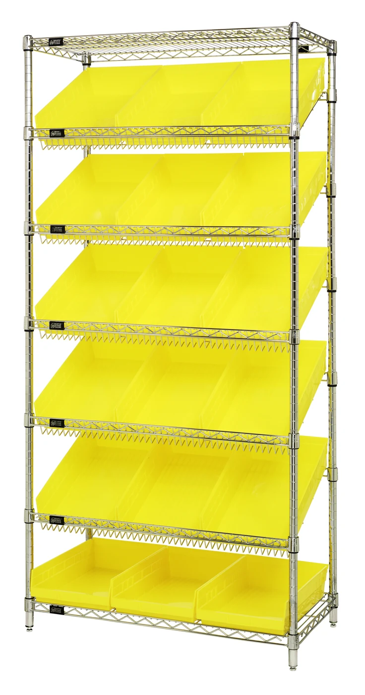 Quantum WRS-7-110YL Stationary Bin Systems Unit, 36"W x 18"D x 74"H, 400 lb capacity, Chrome
