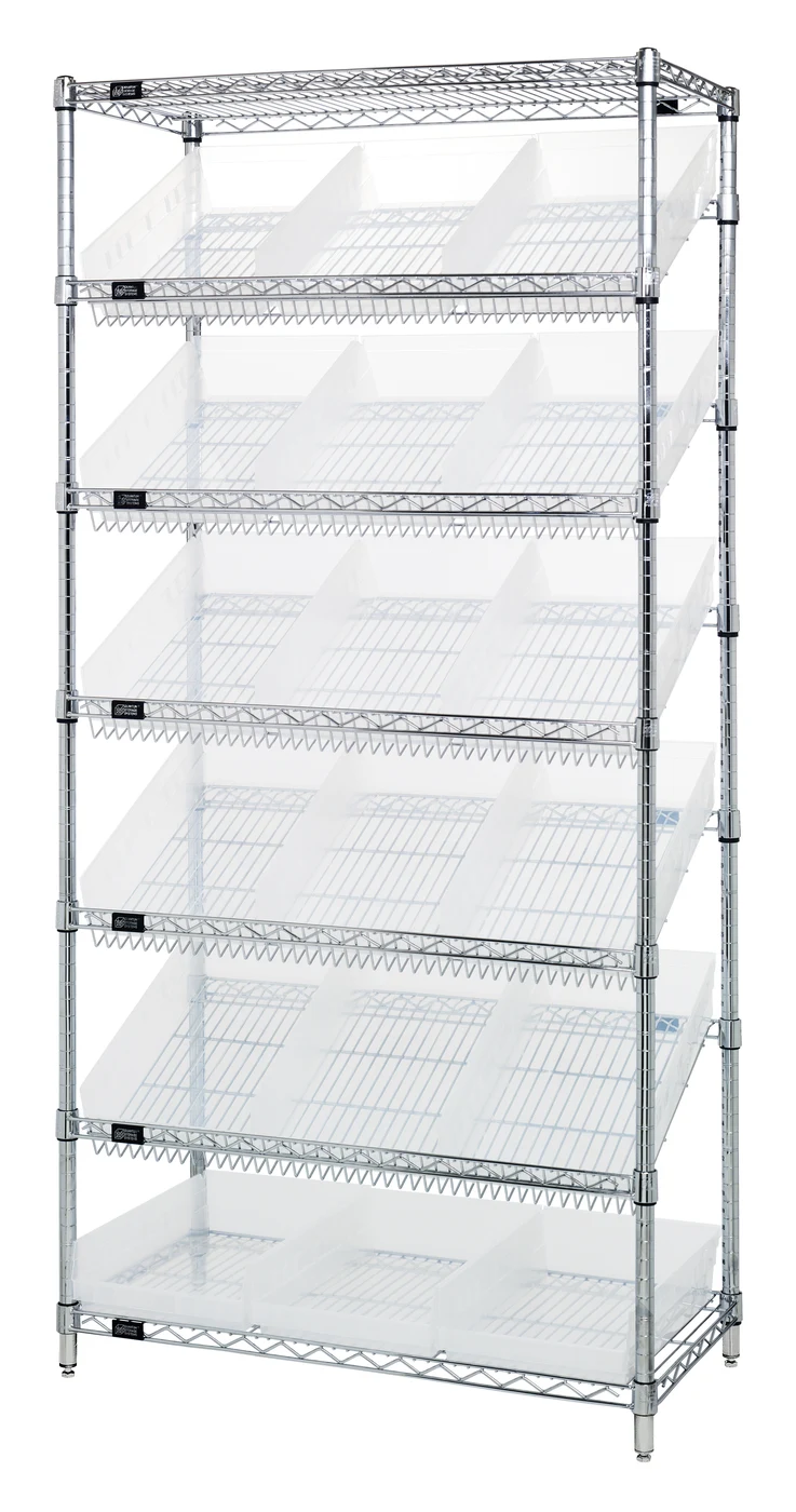 Quantum WRS-7-110CL Stationary Bin Systems Unit, 36"W x 18"D x 74"H, 400 lb capacity, Chrome