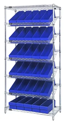 Quantum WRS-7-602BL Stationary Bin Systems Unit, 36"W x 18"D x 74"H, 400 lb capacity, Chrome