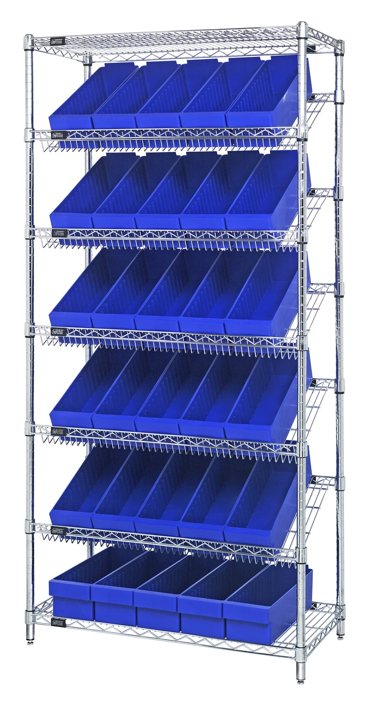 Quantum WRS-7-602BL Stationary Bin Systems Unit, 36"W x 18"D x 74"H, 400 lb capacity, Chrome